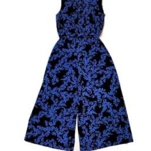 London Times Blue & Black Cropped Jumpsuit Romper Spaghetti Straps Womens Sz 12
